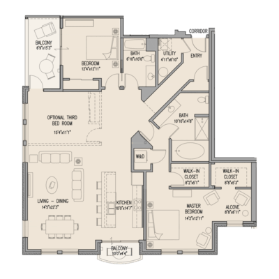 A floor plan of a house with a living room, dining room, kitchen, and multiple bedrooms.
