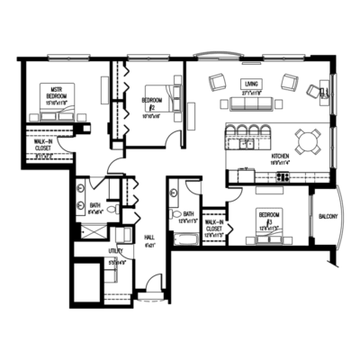 A black and white floor plan of a house with multiple rooms.