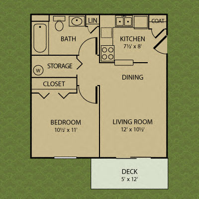 1 Bed 1 Bath FloorPlan at Bradford Ridge Apartments, Indiana, 47403