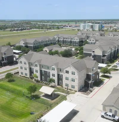 an aerial view of a row of houses