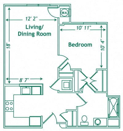Floor Plan  1 Bedroom, 1 Bath