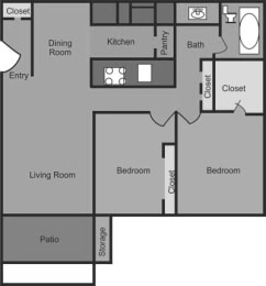  Floor Plan 2 Bedroom - Month to Month Option Only