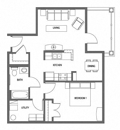 1 Bedroom 1 Bath 2D Floorplan-Heritage Park Apartments, Minneapolis, MN