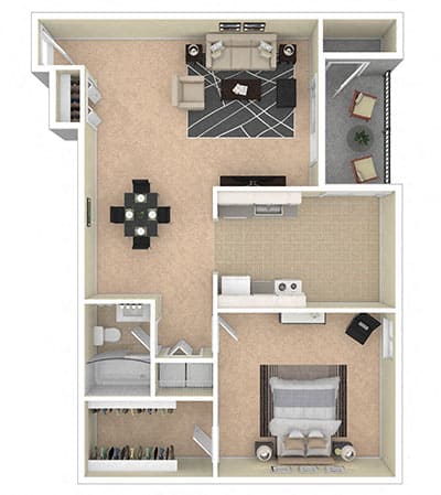 Floor Plan  Ashley Apartments 1 Bedroom 1E floor plan