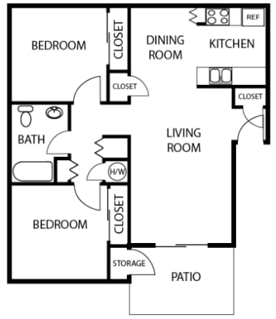 Floor Plan  2X1 floor plan at VIZCAYA APARTMENTS, SANTA MARIA, 93458