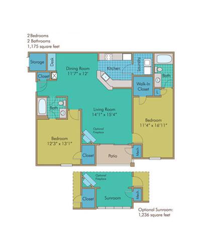 Skyline Floorplan Skyline Floorplan - Starting from 1175 Square-Foot - at Abberly Twin Hickory Apartment Homes by HHHunt, Virginia, 23059