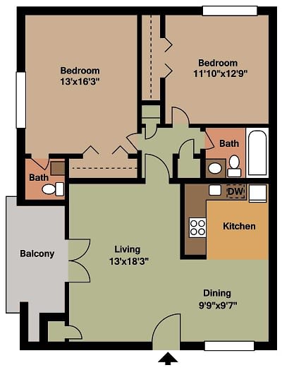 2 bedroom 2 bathroom floor plan A 2 bedroom 2 bathroom floor plan A at The Life at Pine Grove, Riverdale, 30274