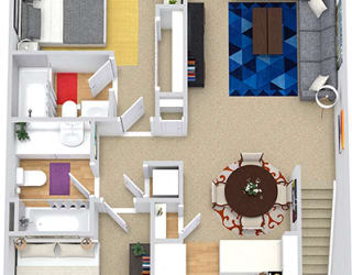 Linden 3D. 2 bedroom apartment with 1st floor entry. Kitchen with bartop open to living/dinning room. 2 full bathroom. large closets. Patio/balcony.