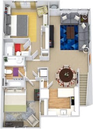 Linden 3D. 2 bedroom apartment with 1st floor entry. Kitchen with bartop open to living/dinning room. 2 full bathroom. large closets. Patio/balcony.