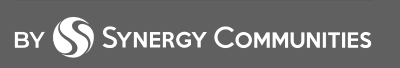 the logo for synergy communities is shown on a black background