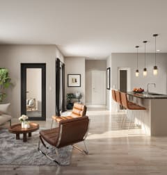 a living room and kitchen in a model home at North Grove, Riverside, 92501