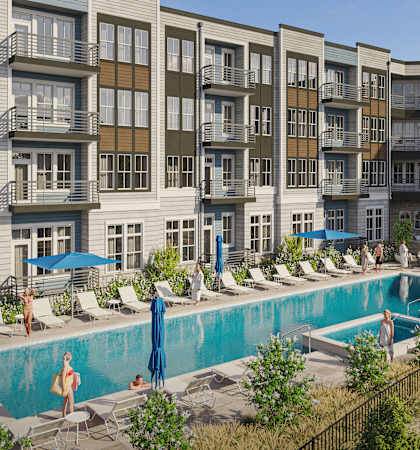 a large swimming pool in front of an apartment building at VALE Lake Wylie Apartments, South Carolina, 29710