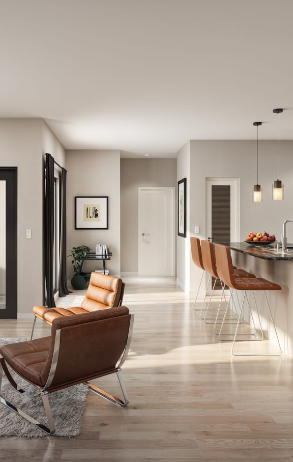 a living room and kitchen in a model home at North Grove, Riverside, 92501