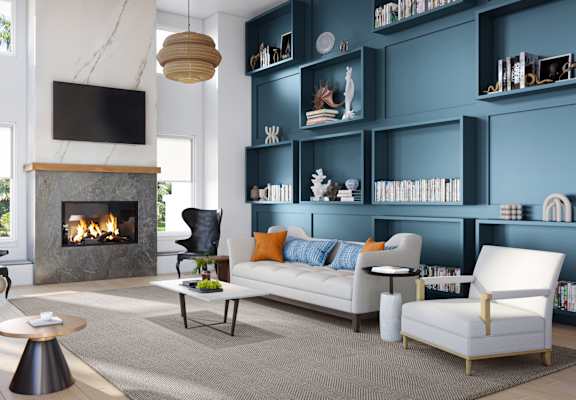 Library with Fireplace at Cedar Heights Luxury Apartments in Austin, TX