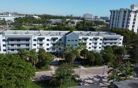 a building with palm trees in a parking lot  at Palm Gardens @ Biscayne Gardens, North Miami, FL, 33181