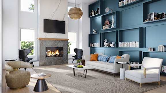 Library with Fireplace at Cedar Heights Luxury Apartments in Austin, TX