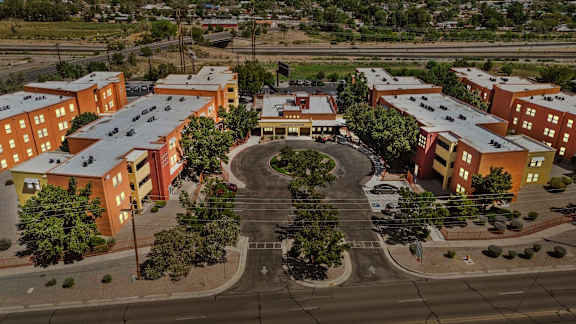 A large apartment complex with a central courtyard.