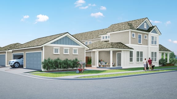 rendering of mihir taylor townhome with two car garage and private courtyard