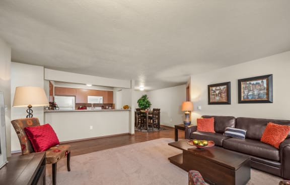 a living room with a couch and a table