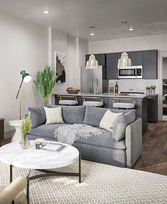 Living Room With Kitchen View at Allier Gulf Shores, Gulf Shores
