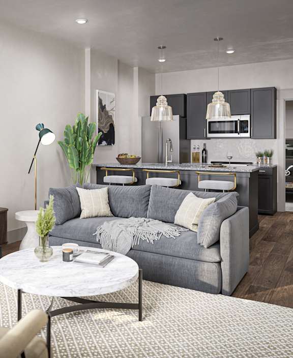 Living Room With Kitchen View at Allier Gulf Shores, Gulf Shores