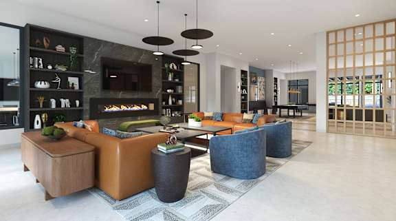 Clubhouse with Lounge Seating at Marquee Square Apartments in Seminole Heights Tampa FL