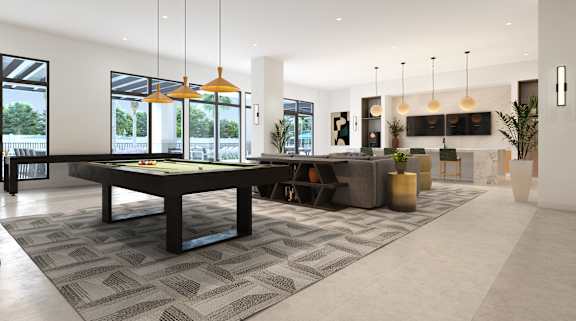 Club Room with Billiards at Marquee Square Apartments in Tampa, FL