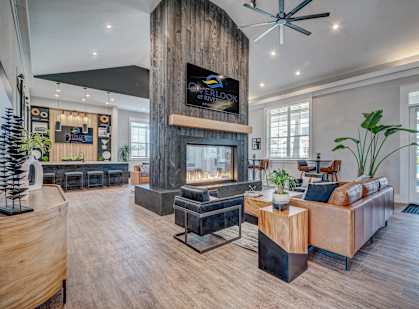 the preserve at ballantyne commons community living room with fireplace