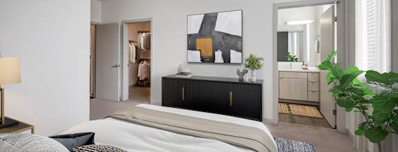 Bedroom with attached Closet at 747 Apartments, Indiana, 46202