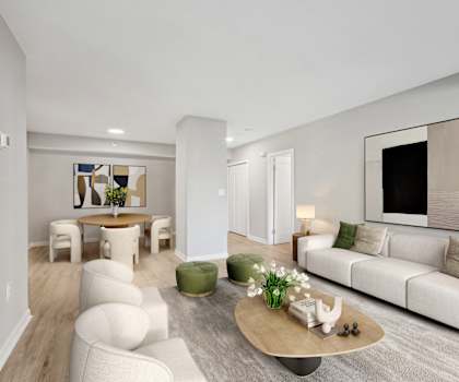 a living room with a couch and a table