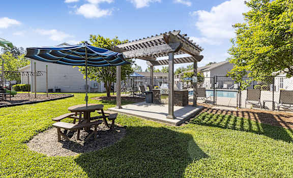 the preserve at ballantyne commons dog park with picnic table and umbrella