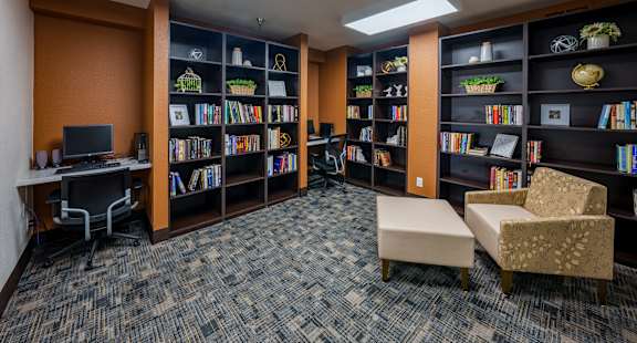 The Sierra Sunrise Senior Apartments resident library and computer area