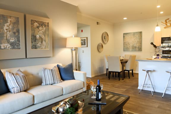 a living room with a couch and a coffee table