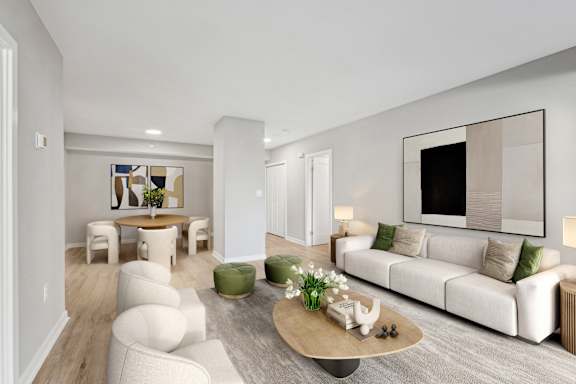 a living room with a couch and a table