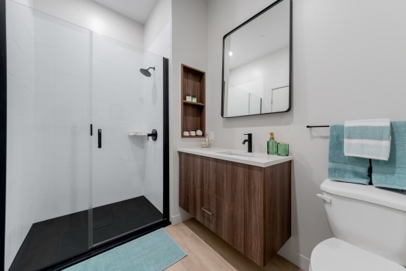 Bathroom at TREO Apartments, Cleveland, Ohio
