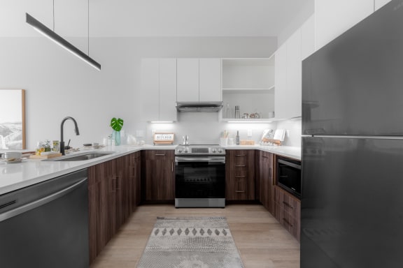 Fully Equipped Kitchen at TREO Apartments, Cleveland