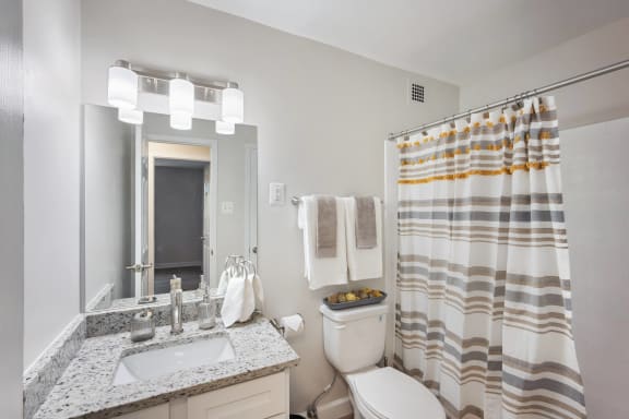 a bathroom with a shower and a toilet and a sink