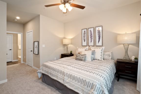 Bedroom With Ceiling Fan at Aventura at Wild Horse Creek, Chesterfield, MO