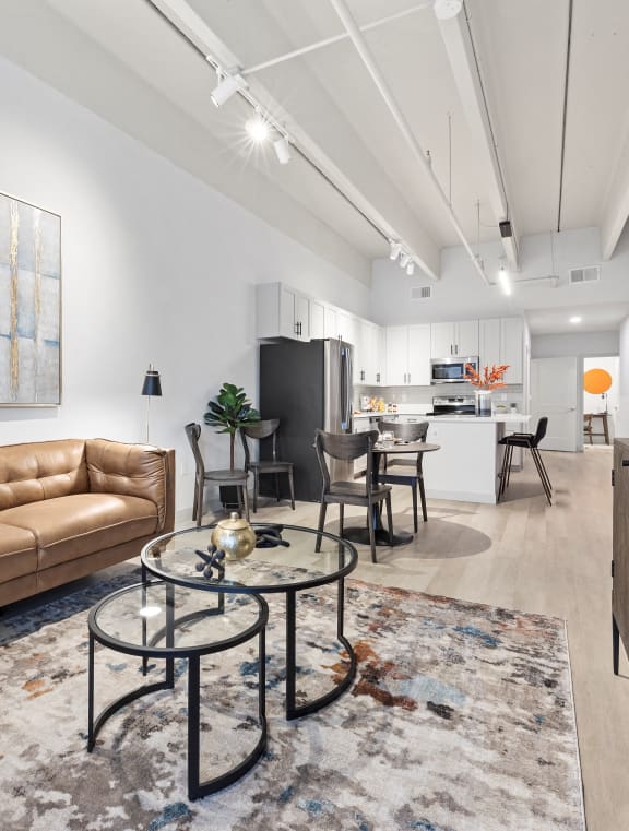 a living room with a couch and a table