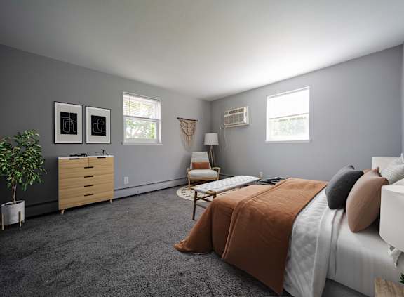 a room with three closets and a carpeted floor at Krewstown Park Apartments, Philadelphia, PA 19115