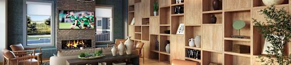 Library with Fireplace at Ivy Heights Apartments in Austin TX