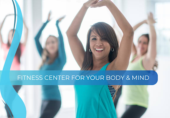a fitness center for your body and mind with a group of women in yoga poses