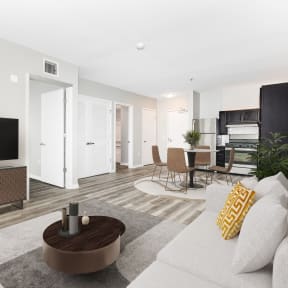 a living room with a couch and a tv