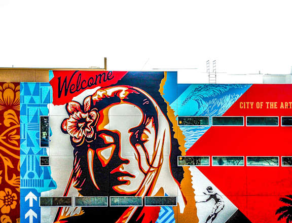 A mural on a wall at Baker Block, Costa Mesa, California