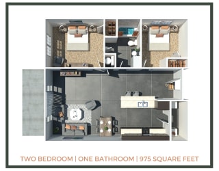Floor Plan 2 Bed + 1 Bath | 975 Sq Ft
