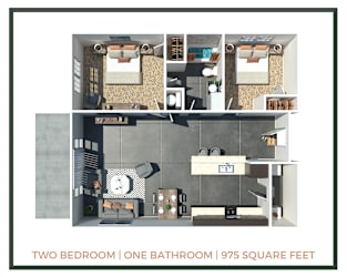 Floor Plan 2 Bed + 1 Bath | 975 Sq Ft