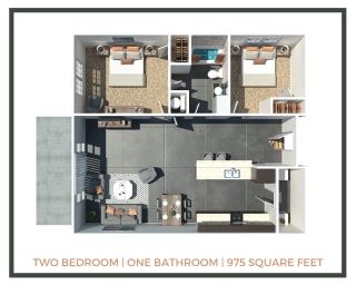 Floor Plan 2 Bed &#x2B; 1 Bath | 975 Sq Ft
