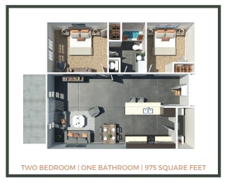 Floor Plan  2 Bed + 1 Bath | 975 Sq Ft