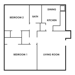  Floor Plan 2 Bedroom, 1 Bathroom