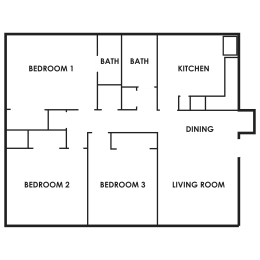 Floor Plan 3 Bedroom, 1.5 Bathroom